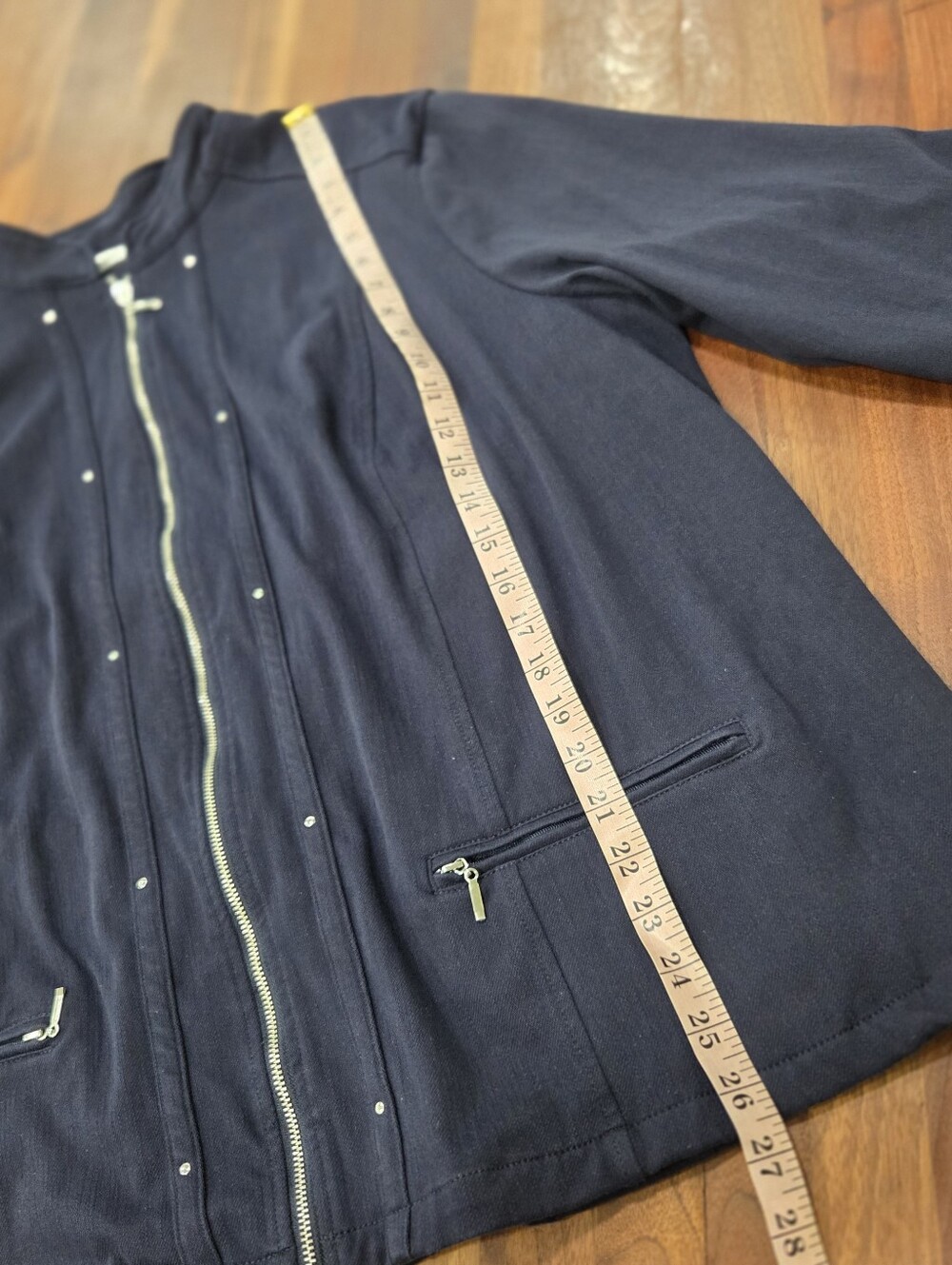 CJ Banks Dark Navy Zip Front Jacket Lightweight Minimal Career Stretch Size 2x - Picture 5 of 8